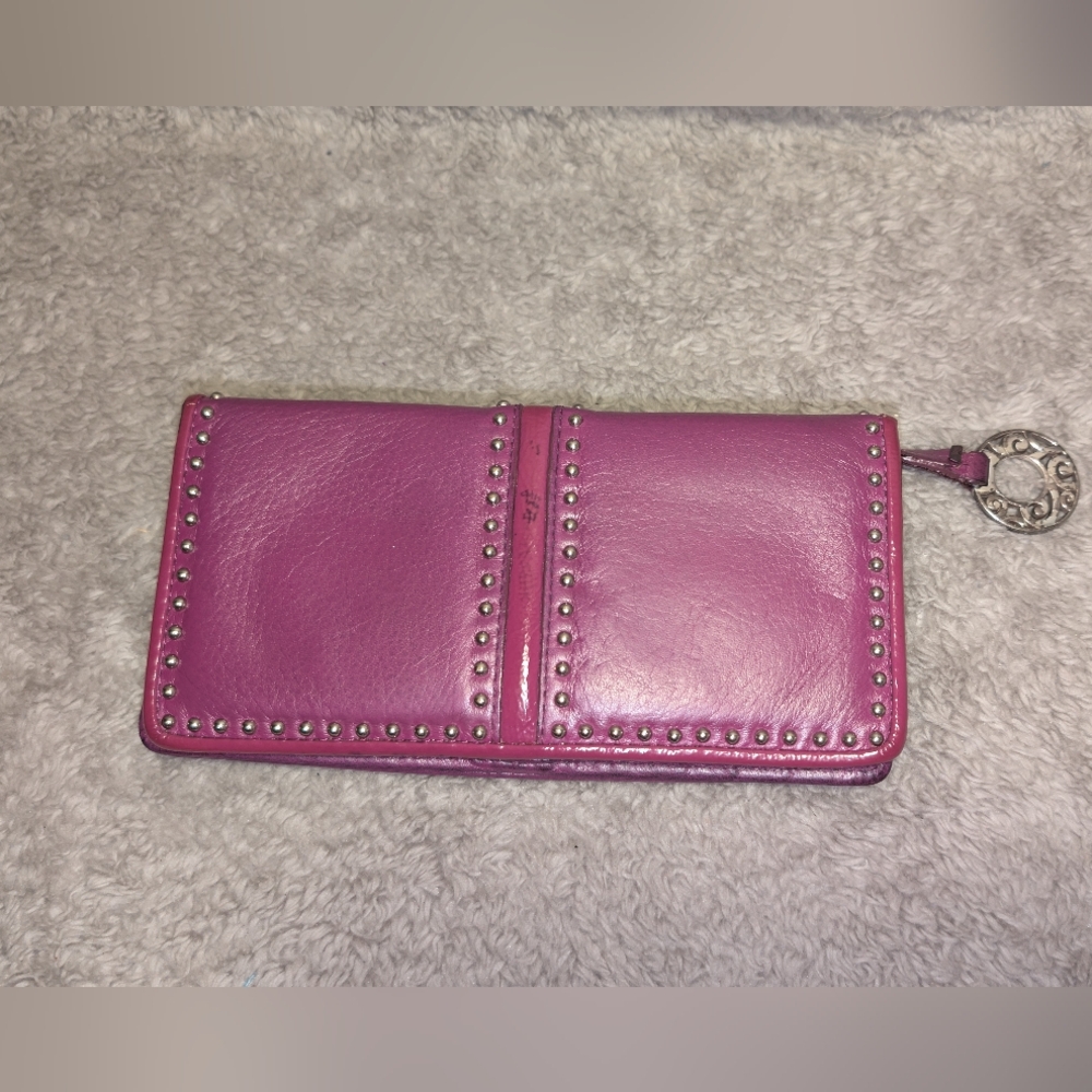💜Vintage💜 Brighton Plum Studed Genuine Leather Bi-fold Wallet